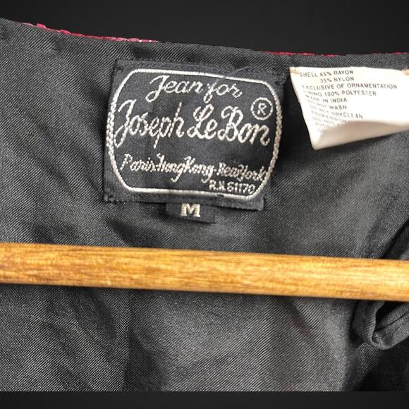 Jean for Joseph LeBon Rosette Beaded Jacket Floral Sequin Black Maroon Vintage M - Picture 3 of 9